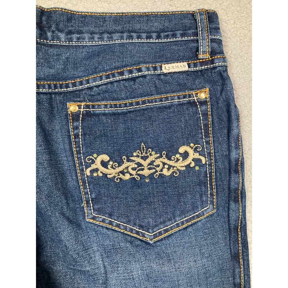 Lawman Jeans Women's 13/14 Blue Embroidered Boot Western Cowgirl‎ Rodeo Denim